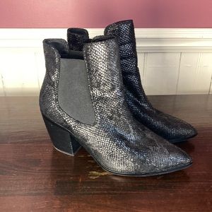 Chinese Laundry Suede Black Snake Print Bootie Black Pointed-Toe Ankle Boot